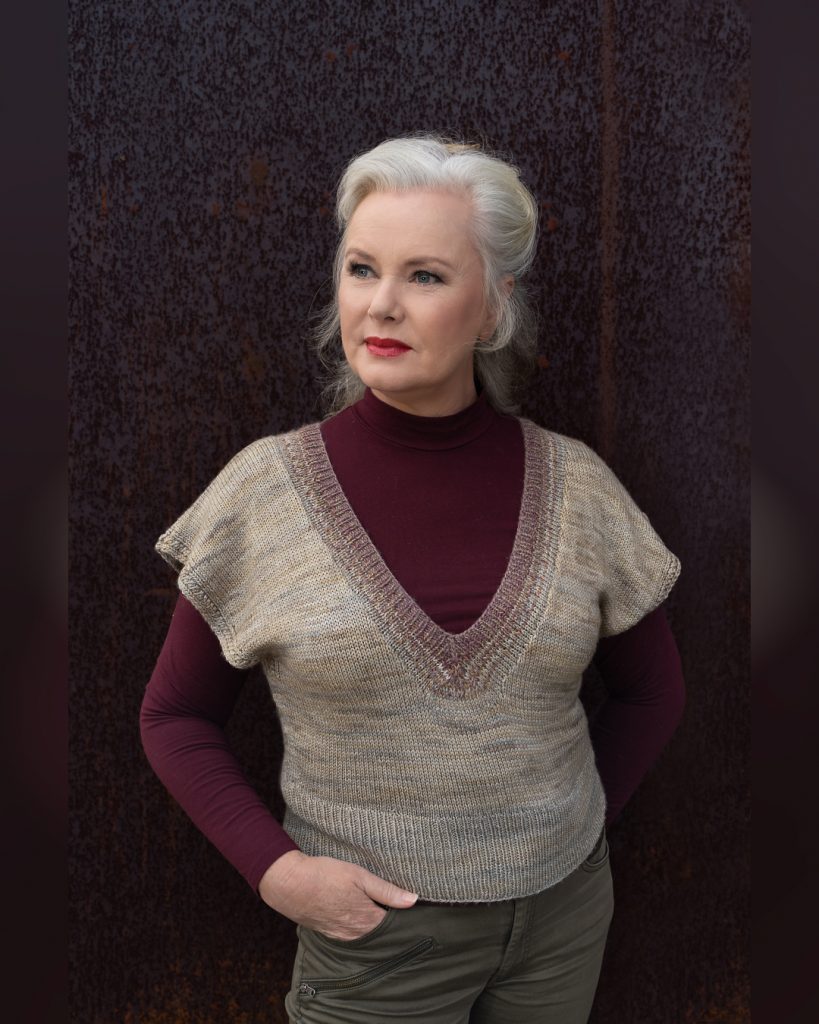 Deep Dive hand knitted slipover or vest with V-neck drop shoulder